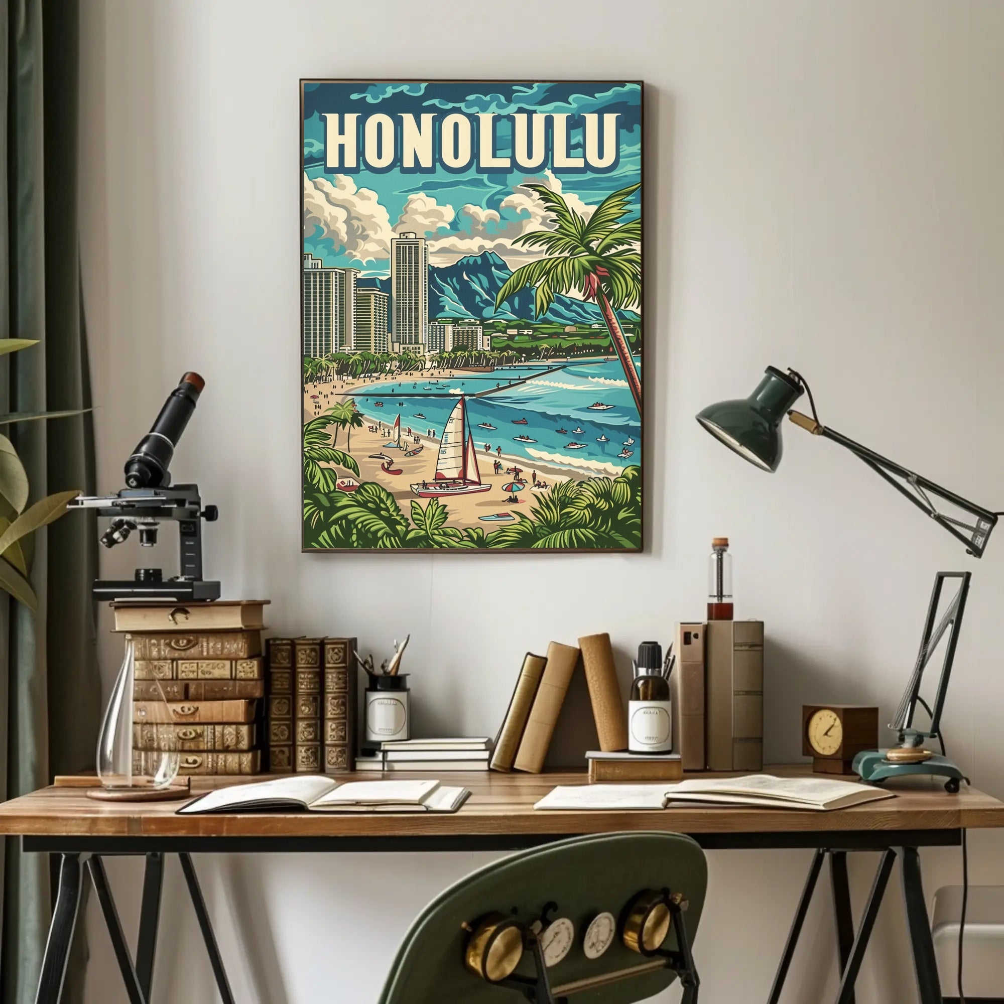 Honolulu Vintage Beach Travel Poster PosterGoat