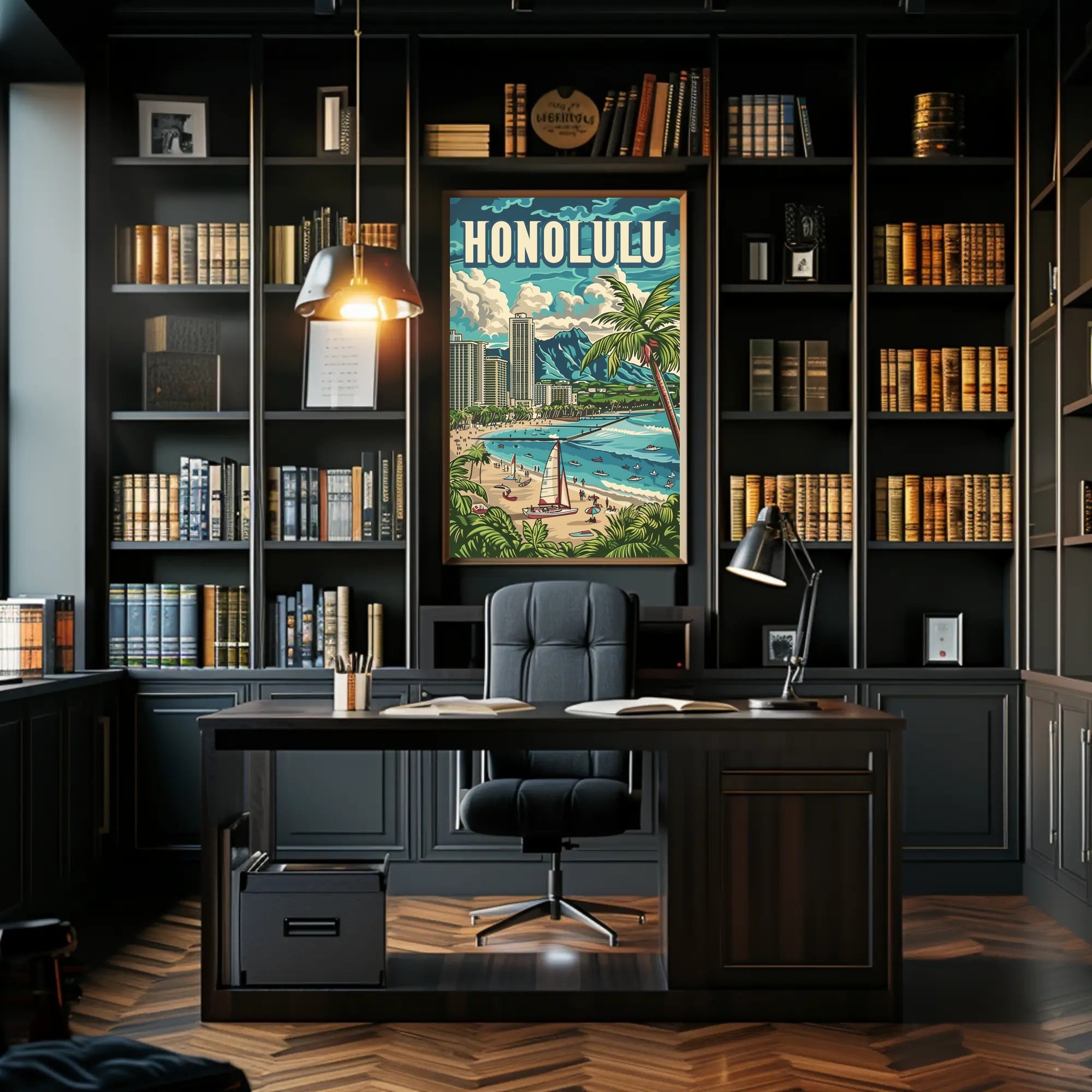 Honolulu Vintage Beach Travel Poster PosterGoat