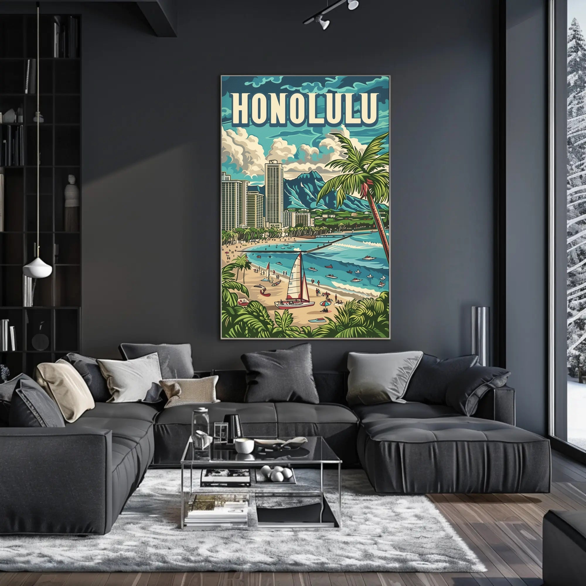 Honolulu Vintage Beach Travel Poster PosterGoat
