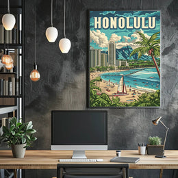 Honolulu Vintage Beach Travel Poster PosterGoat