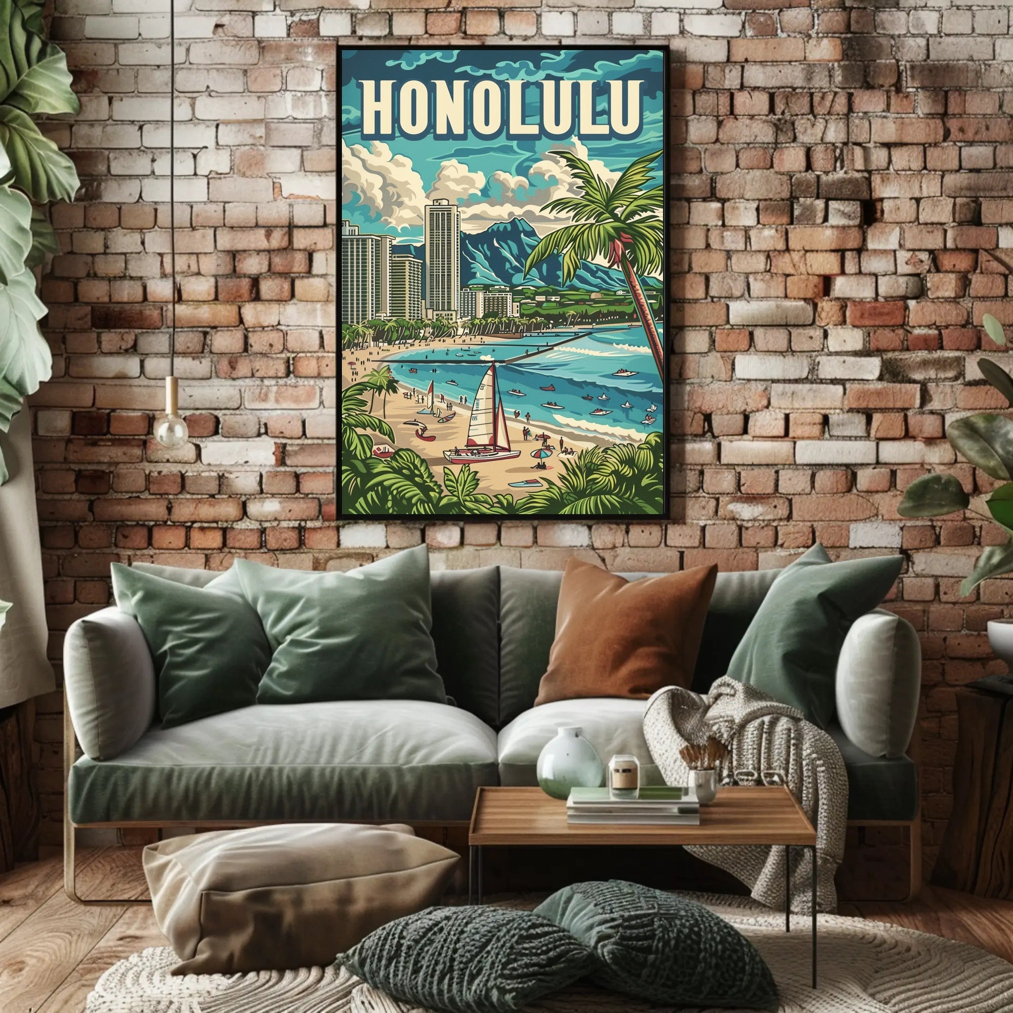 Honolulu Vintage Beach Travel Poster PosterGoat