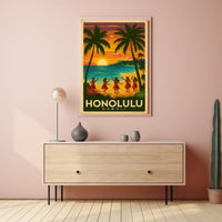 Honolulu Vintage Hula Beach Travel Poster PosterGoat