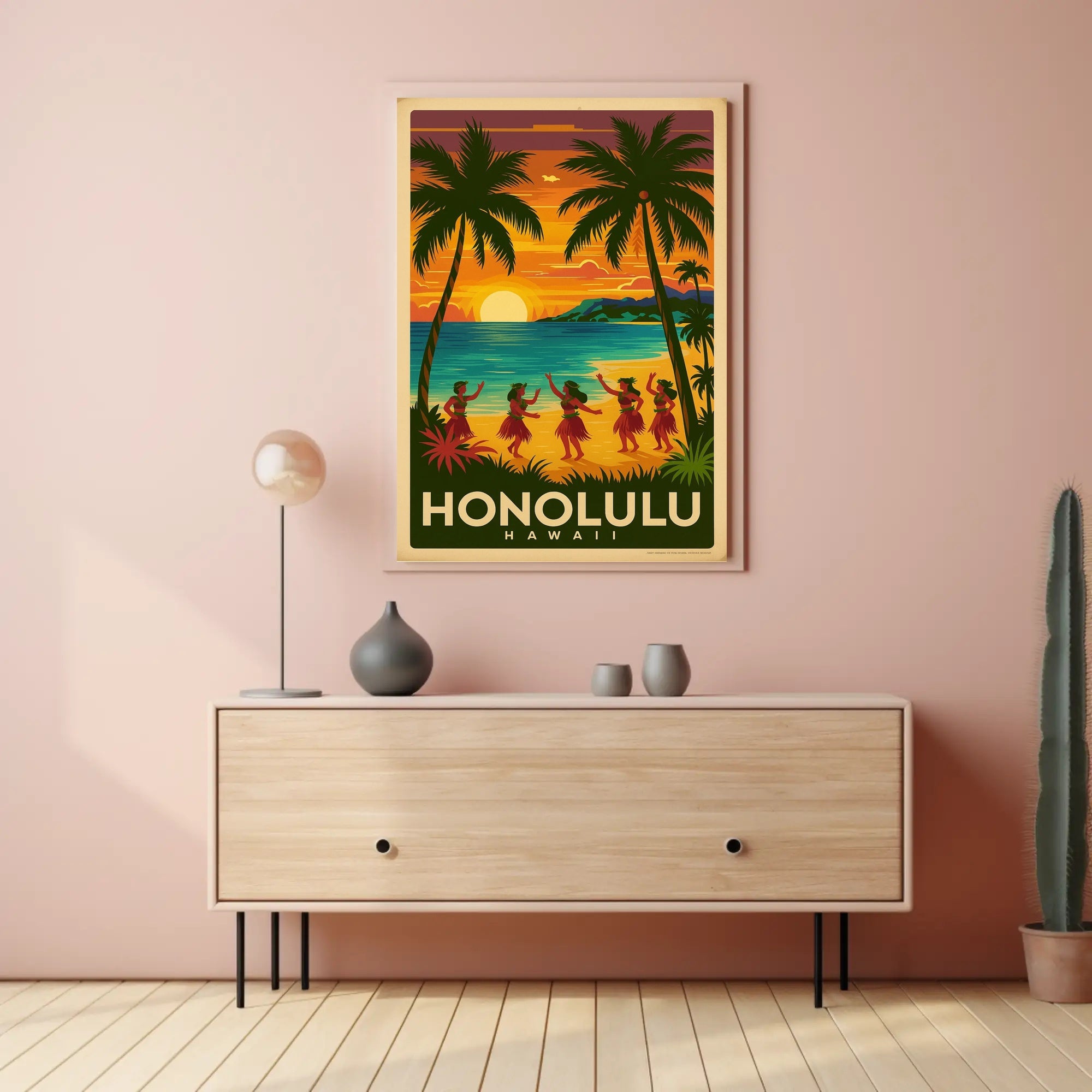Honolulu Vintage Hula Beach Travel Poster PosterGoat