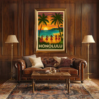 Honolulu Vintage Hula Beach Travel Poster PosterGoat