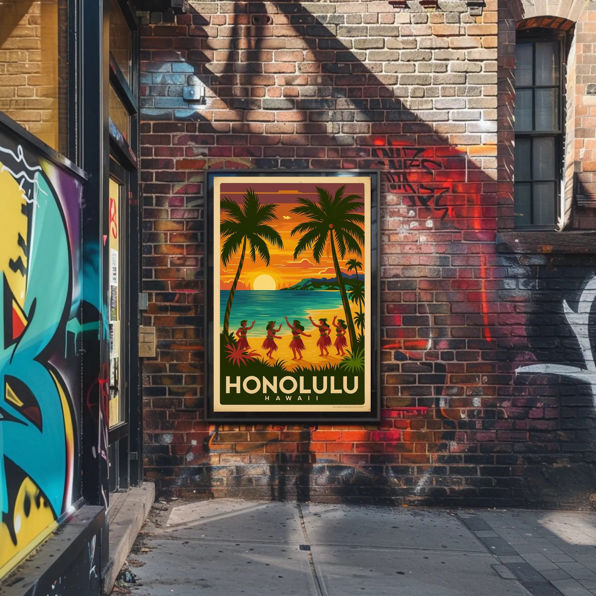 Honolulu Vintage Hula Beach Travel Poster PosterGoat