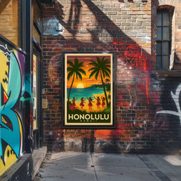 Honolulu Vintage Hula Beach Travel Poster PosterGoat
