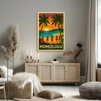 Honolulu Vintage Hula Beach Travel Poster PosterGoat