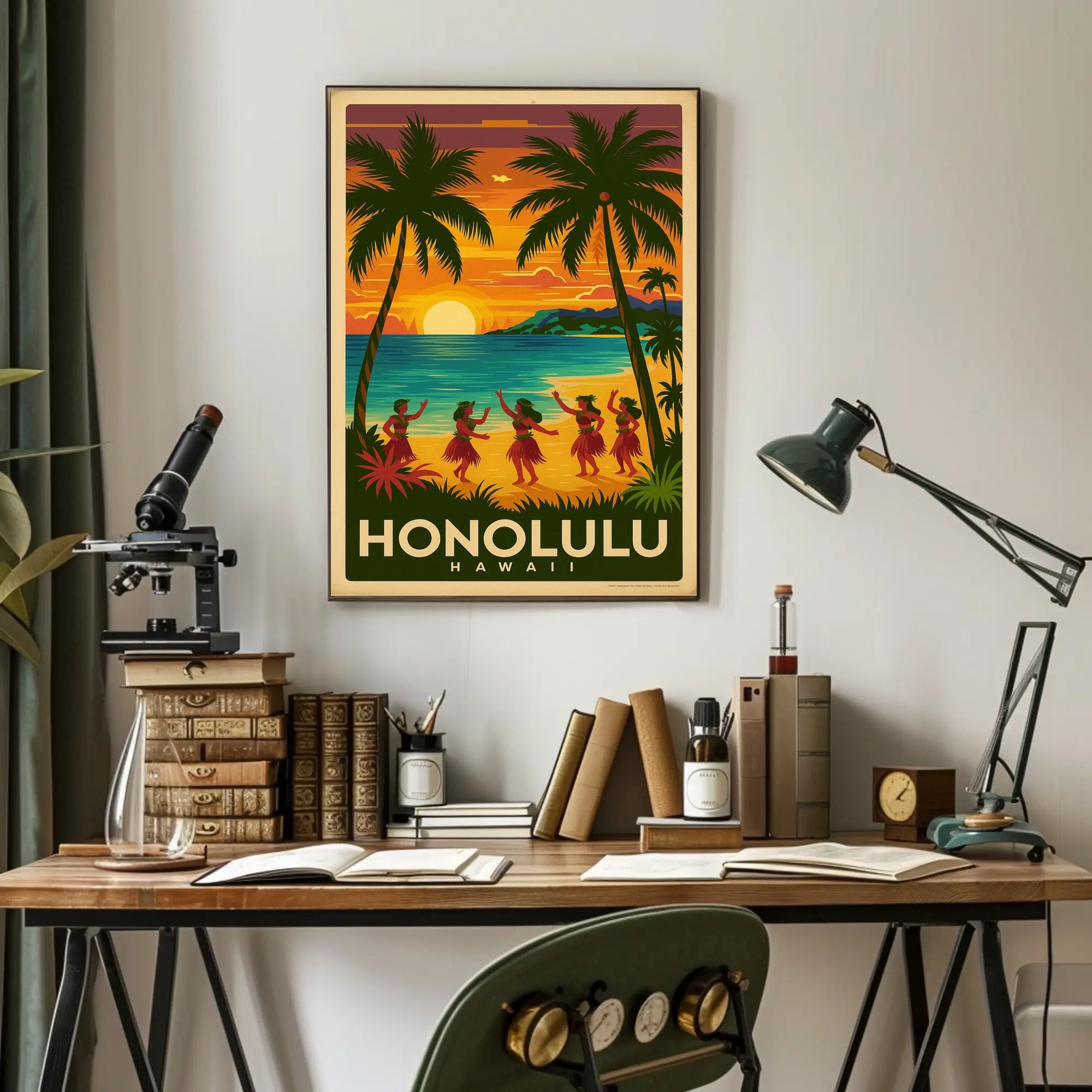Honolulu Vintage Hula Beach Travel Poster PosterGoat