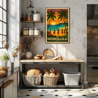 Honolulu Vintage Hula Beach Travel Poster PosterGoat