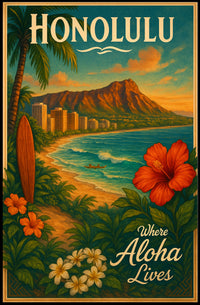 Honolulu Where Aloha Lives Poster PosterGoat