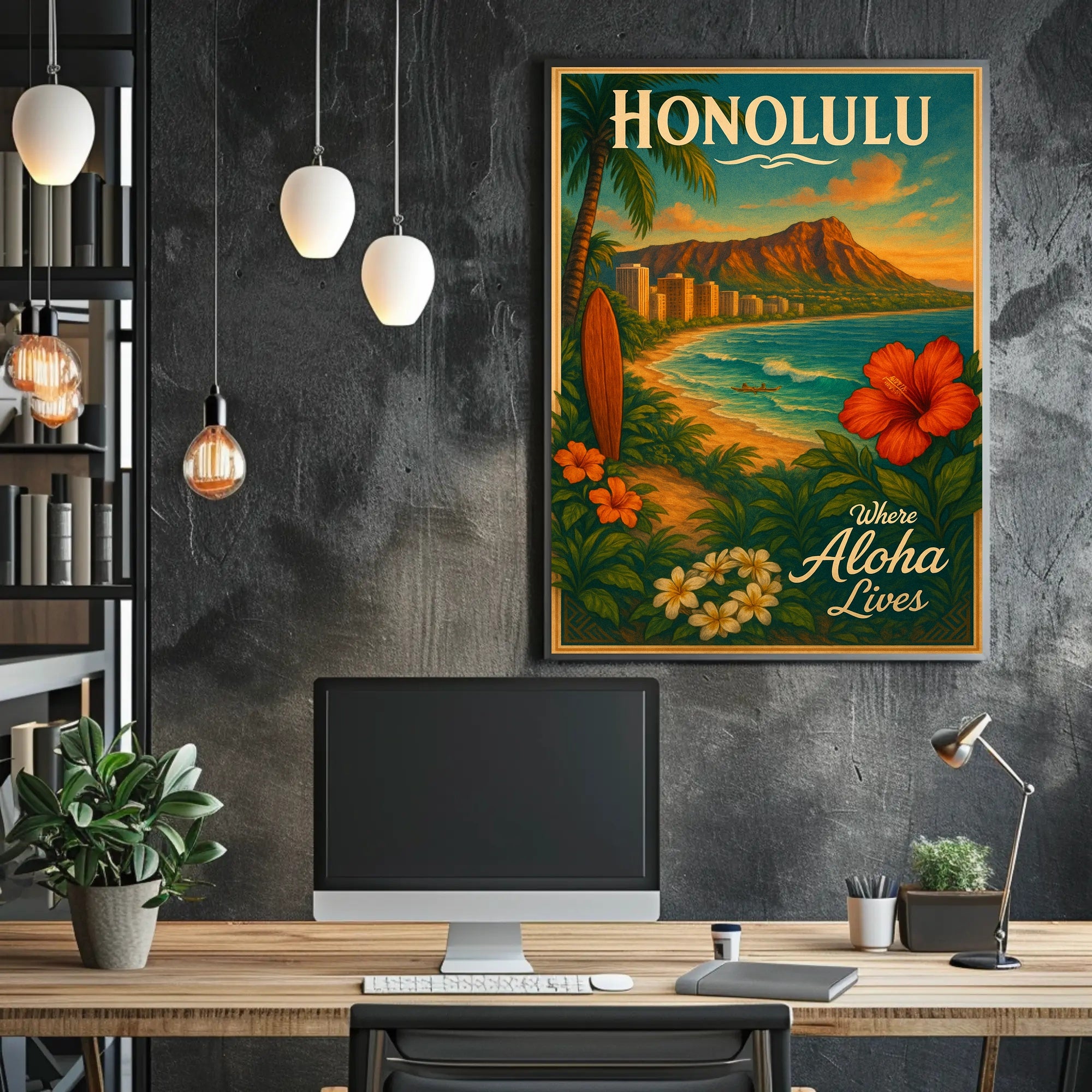 Honolulu Where Aloha Lives Poster PosterGoat