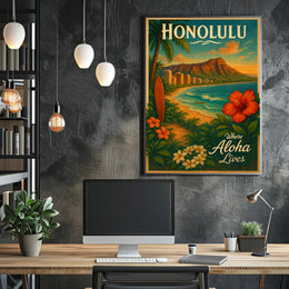 Honolulu Where Aloha Lives Poster PosterGoat
