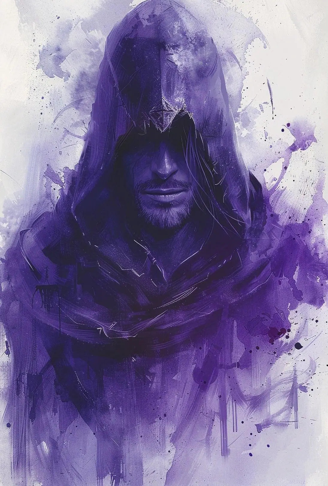 Hooded Enigma in Purple: Abstract, Artistic, or Pop Culture Poster PosterGoat