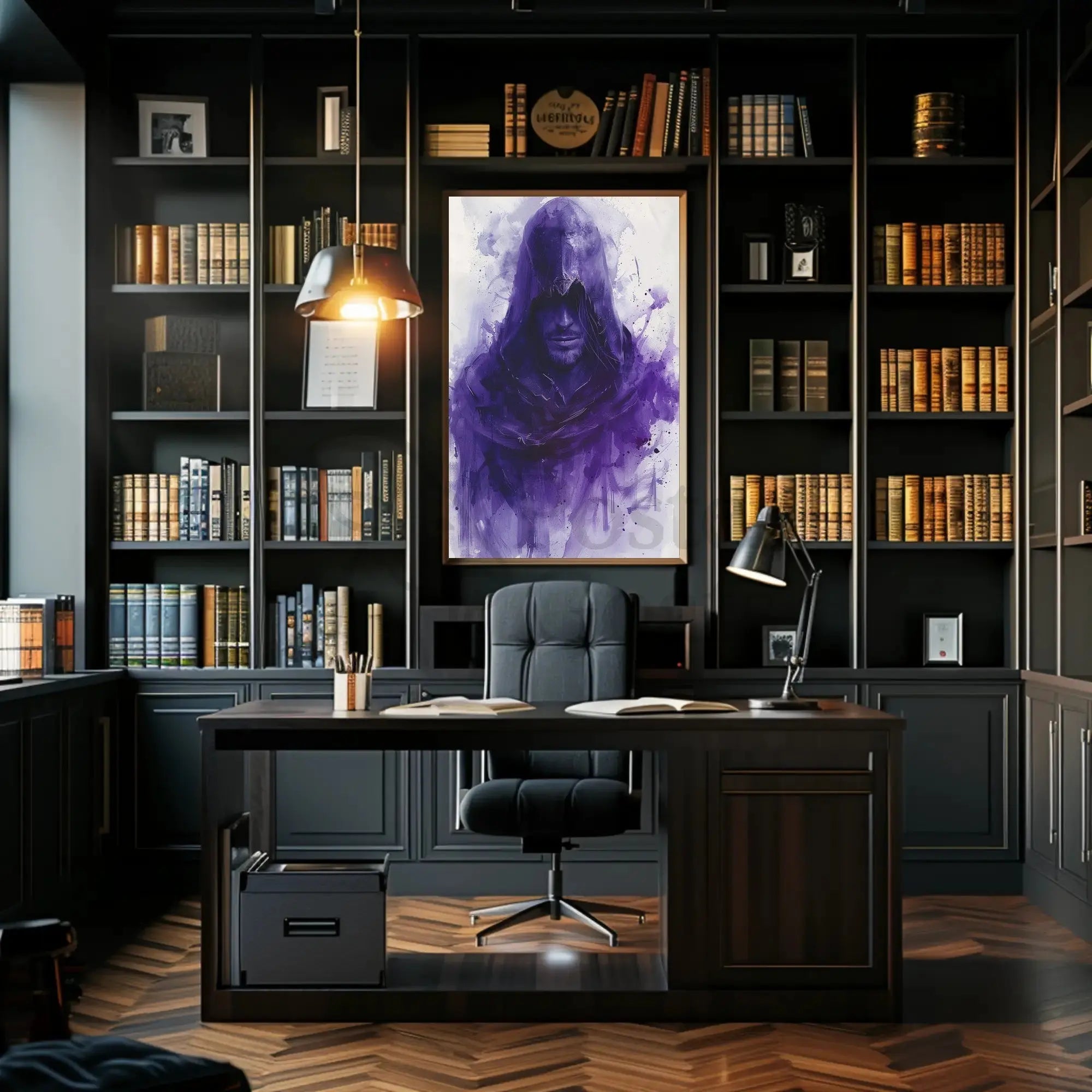 Hooded Enigma in Purple: Abstract, Artistic, or Pop Culture Poster PosterGoat