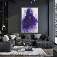 Hooded Enigma in Purple: Abstract, Artistic, or Pop Culture Poster PosterGoat