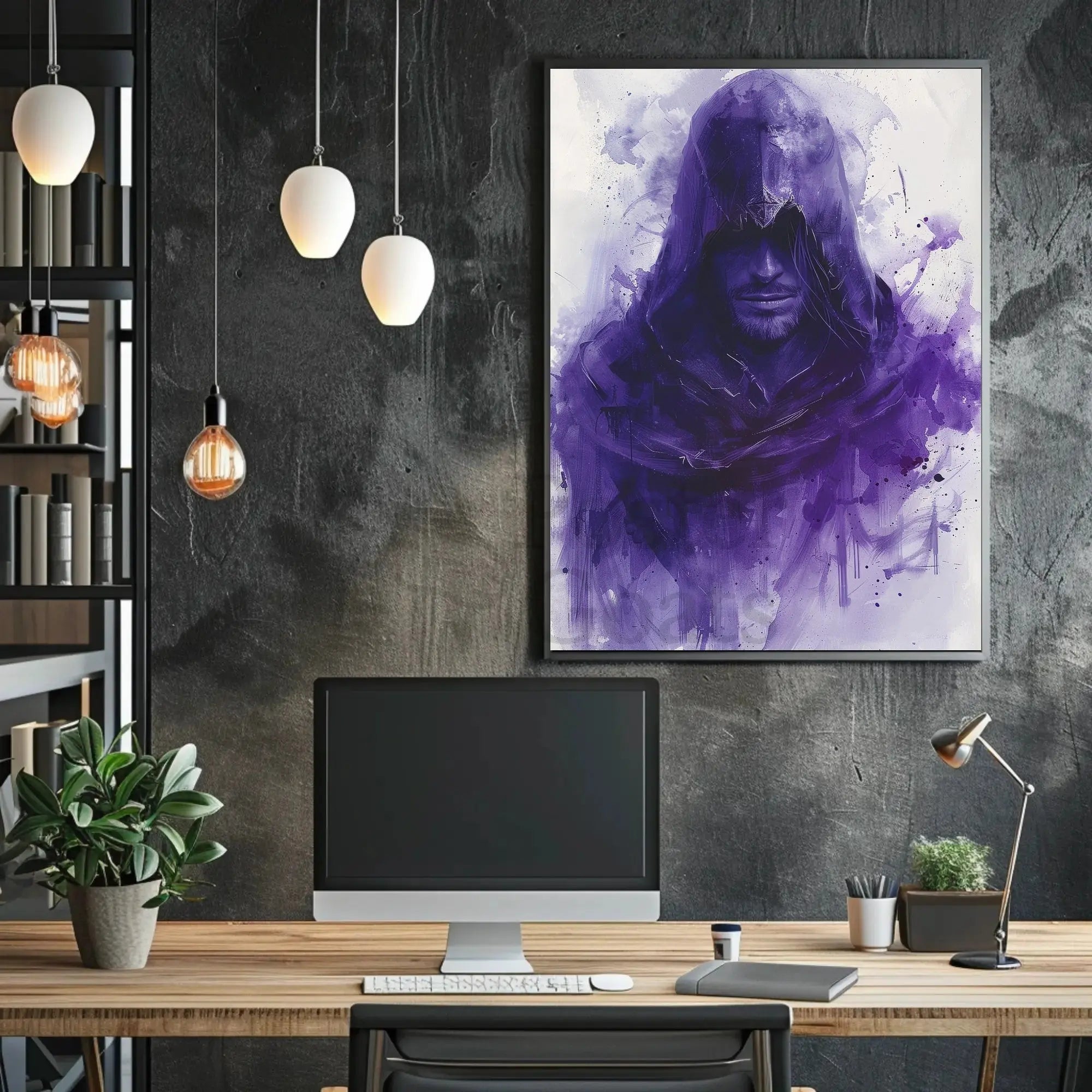 Hooded Enigma in Purple: Abstract, Artistic, or Pop Culture Poster PosterGoat