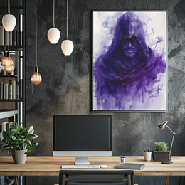 Hooded Enigma in Purple: Abstract, Artistic, or Pop Culture Poster PosterGoat