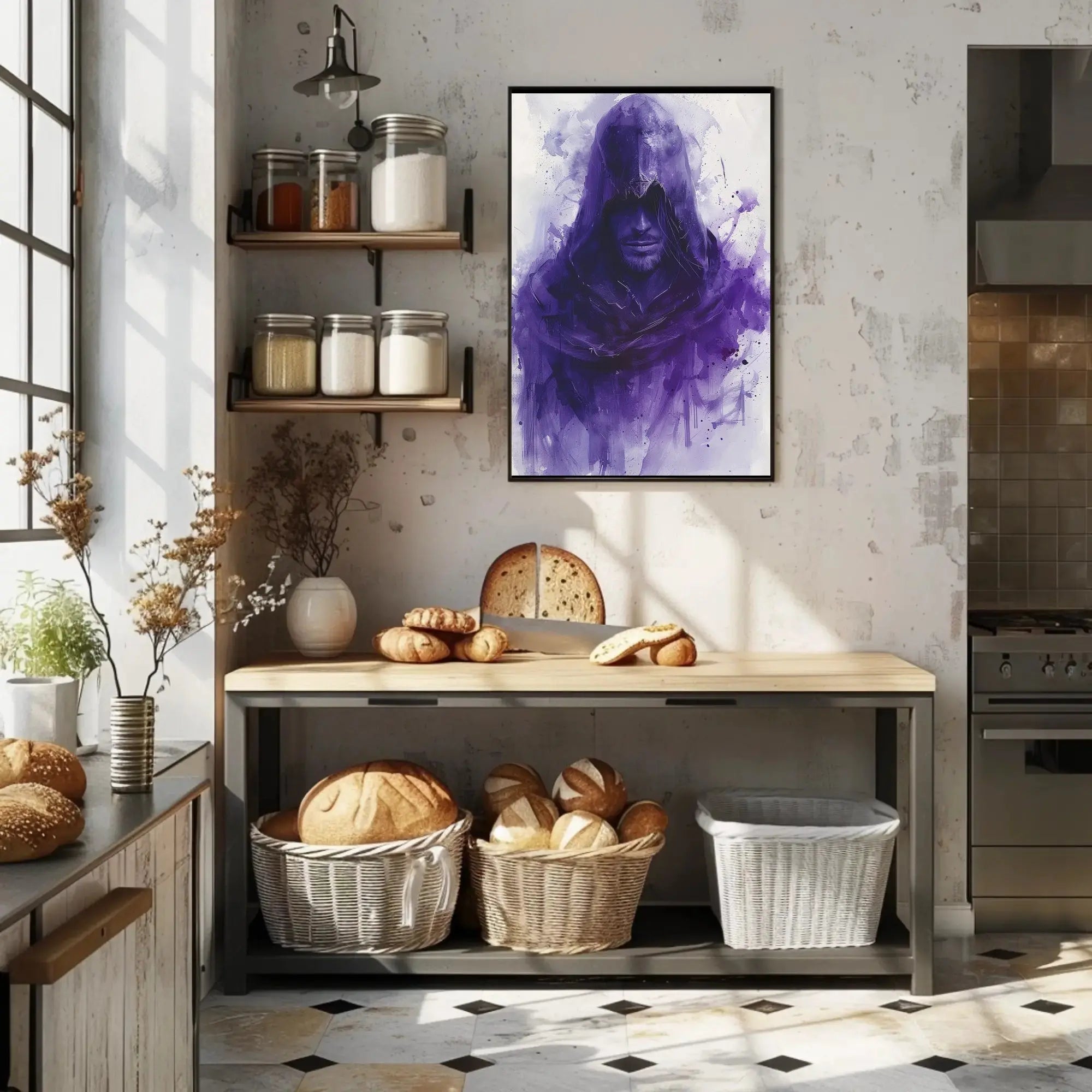 Hooded Enigma in Purple: Abstract, Artistic, or Pop Culture Poster PosterGoat