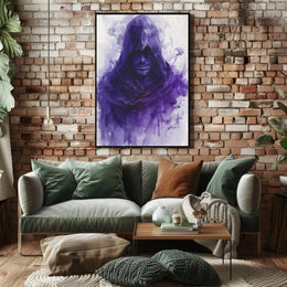 Hooded Enigma in Purple: Abstract, Artistic, or Pop Culture Poster PosterGoat