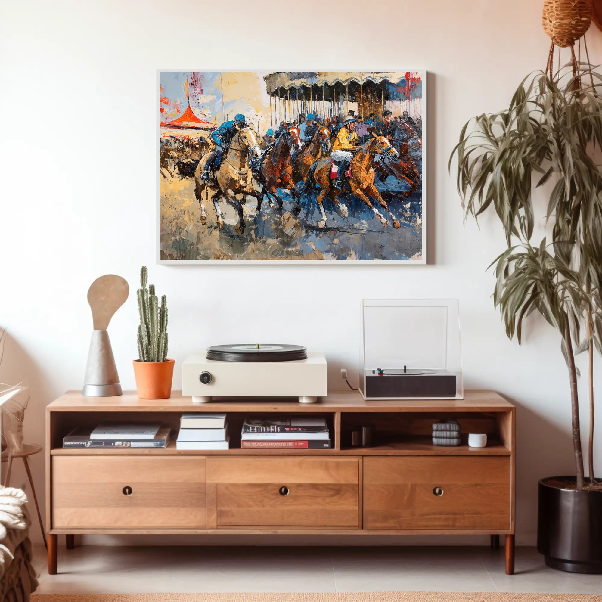 Horse Racing Scene: Exhilarating Sports Poster PosterGoat