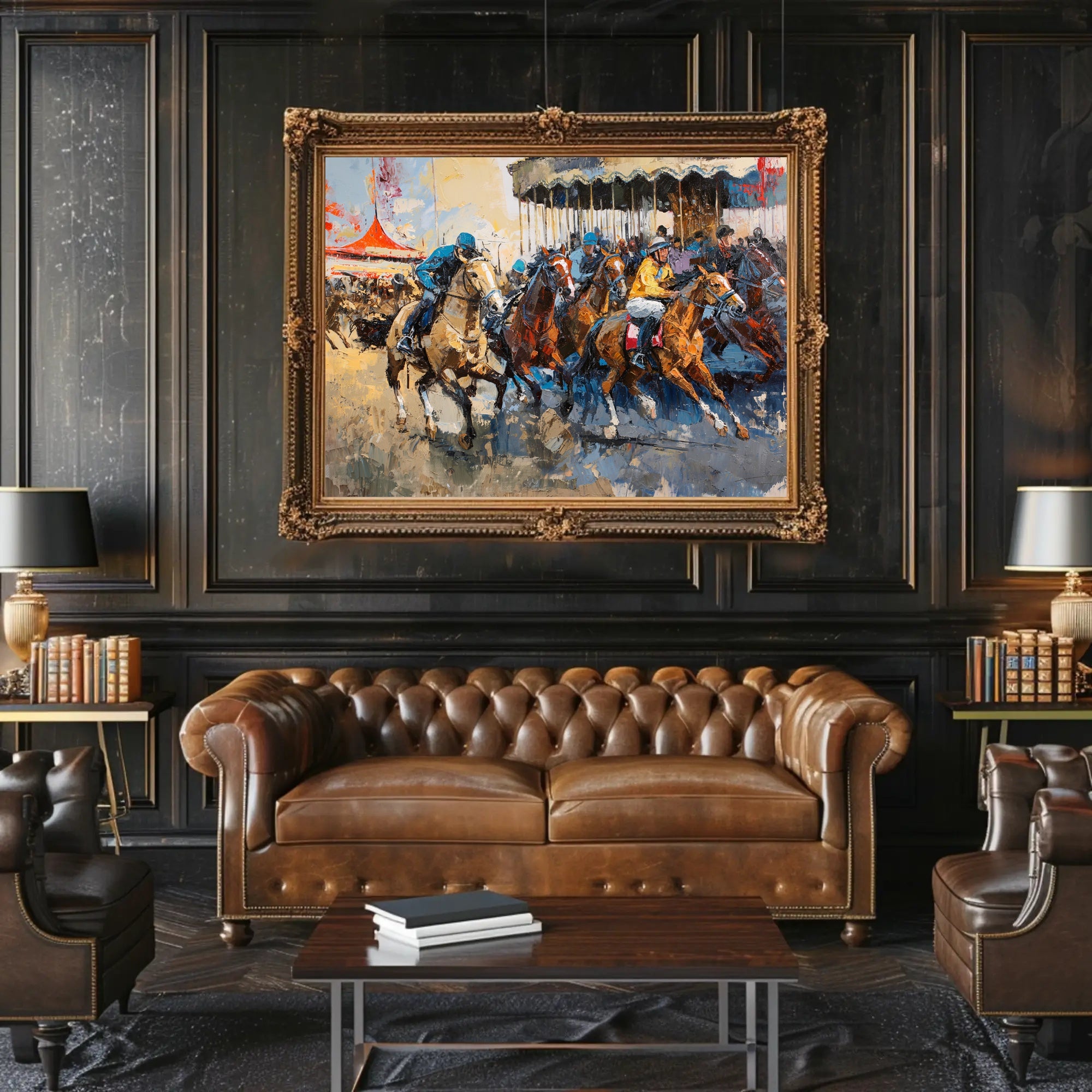 Horse Racing Scene: Exhilarating Sports Poster PosterGoat