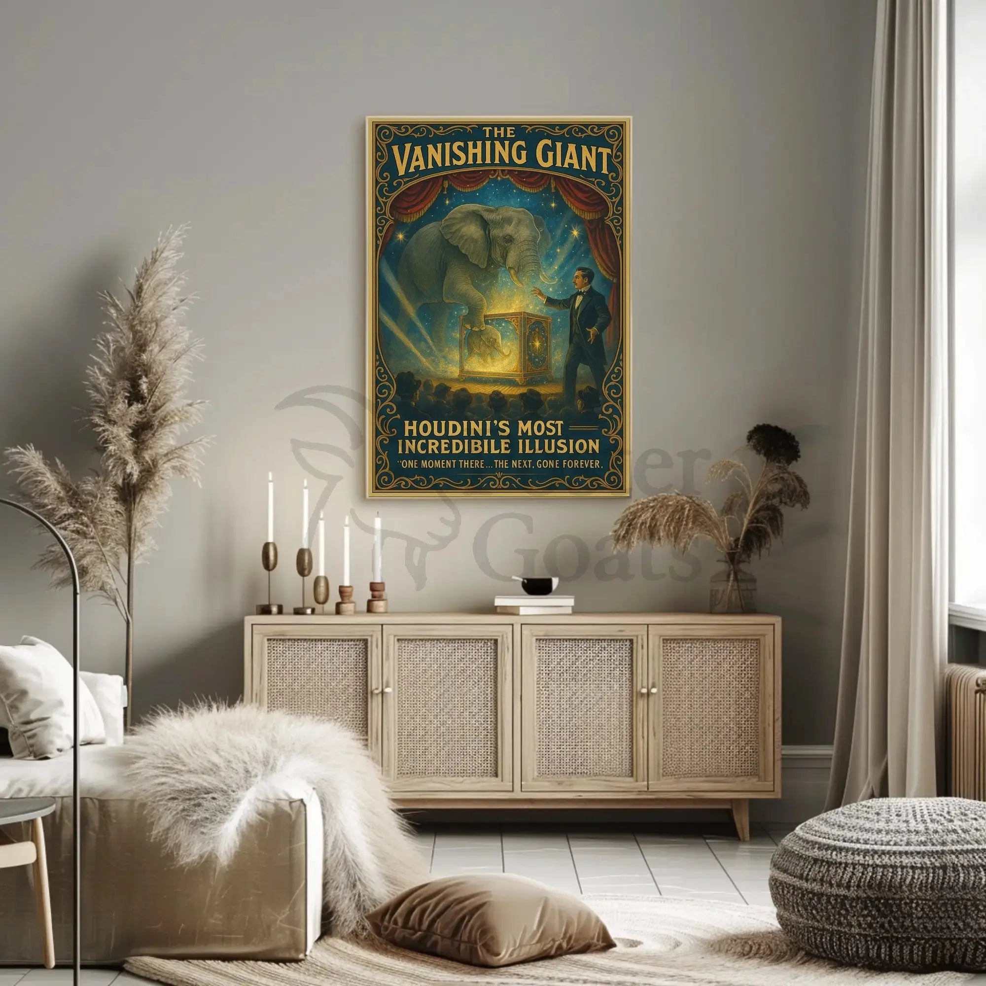 Houdini's Vanishing Elephant Illusion: Vintage Magic Poster PosterGoat