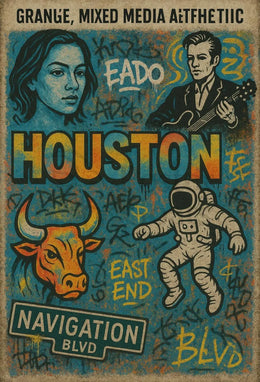 Houston Iconic Grunge Art: Cultural Heritage Poster PosterGoat