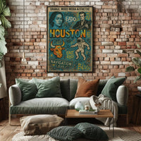 Houston Iconic Grunge Art: Cultural Heritage Poster PosterGoat