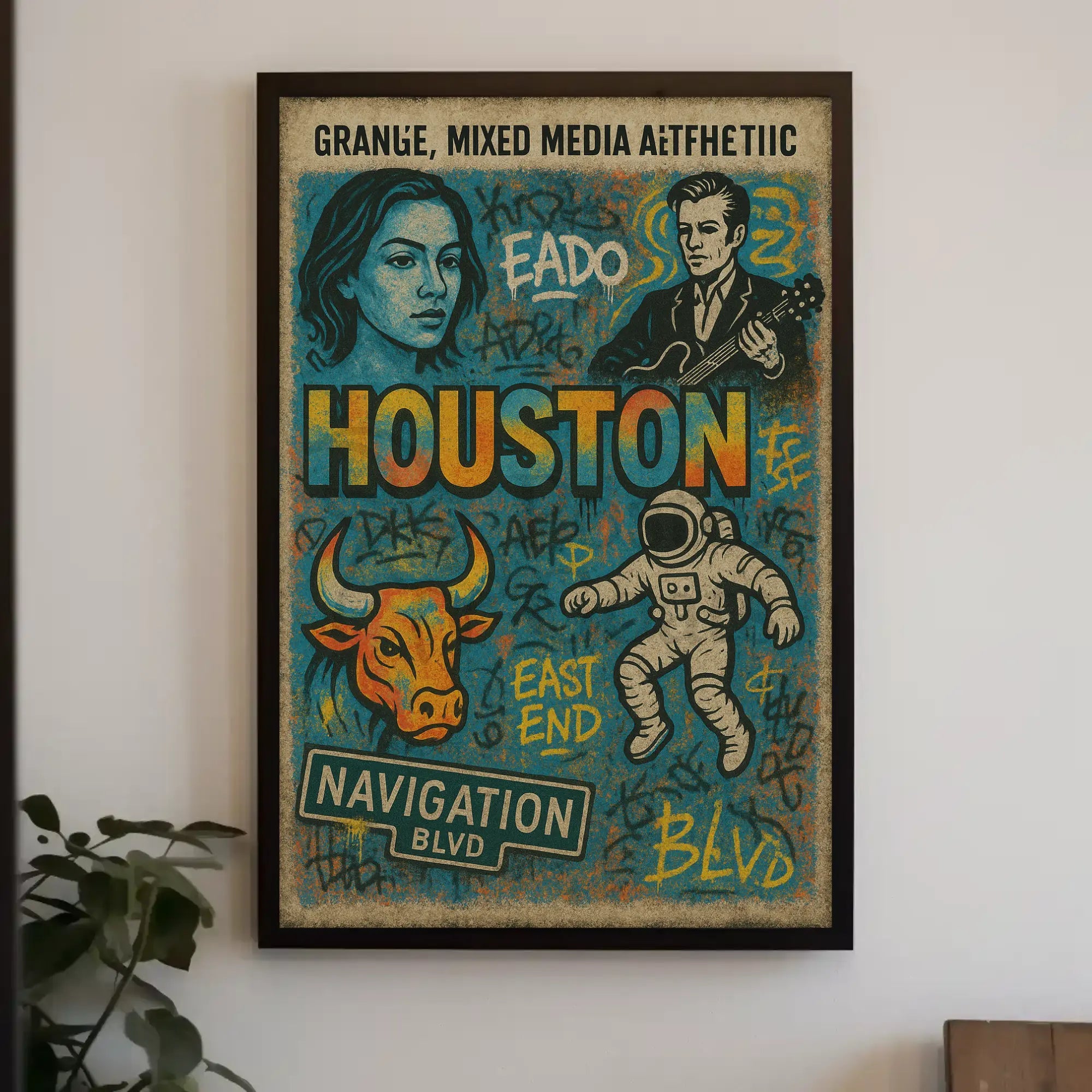 Houston Iconic Grunge Art: Cultural Heritage Poster PosterGoat