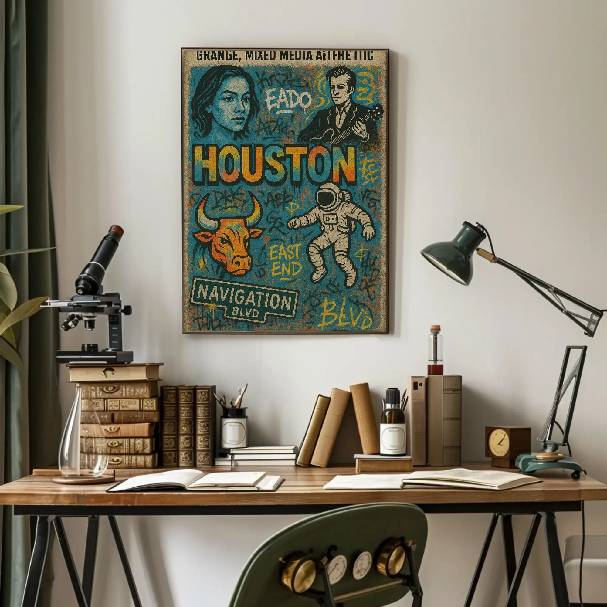 Houston Iconic Grunge Art: Cultural Heritage Poster PosterGoat
