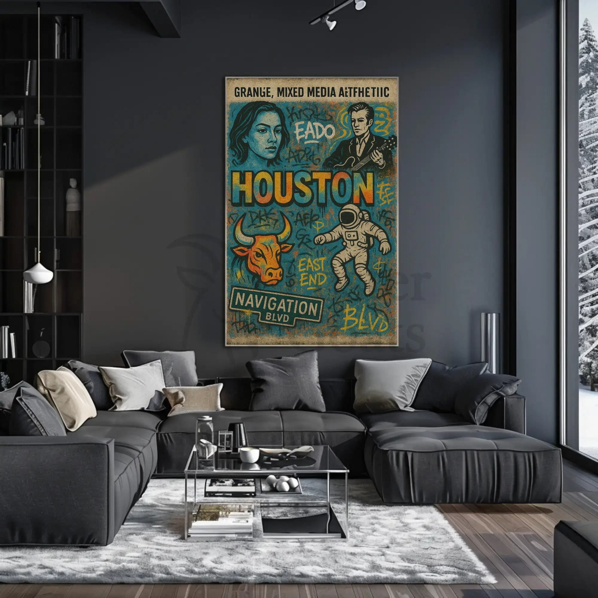 Houston Iconic Grunge Art: Cultural Heritage Poster PosterGoat