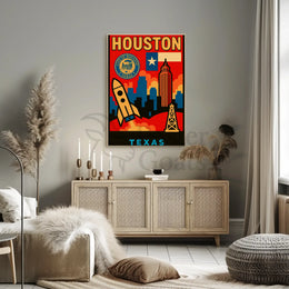 Houston Icons Retro Travel Poster PosterGoat