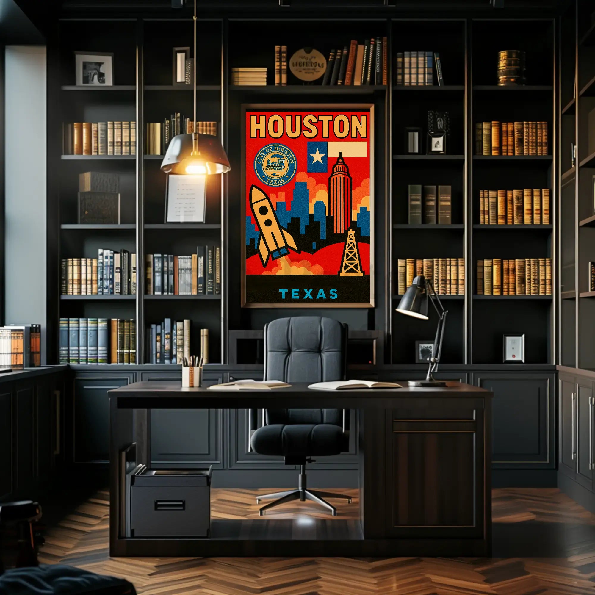 Houston Icons Retro Travel Poster PosterGoat