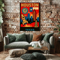 Houston Icons Retro Travel Poster PosterGoat