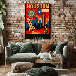 Houston Icons Retro Travel Poster PosterGoat