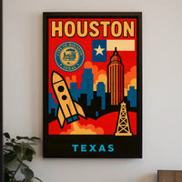 Houston Icons Retro Travel Poster PosterGoat