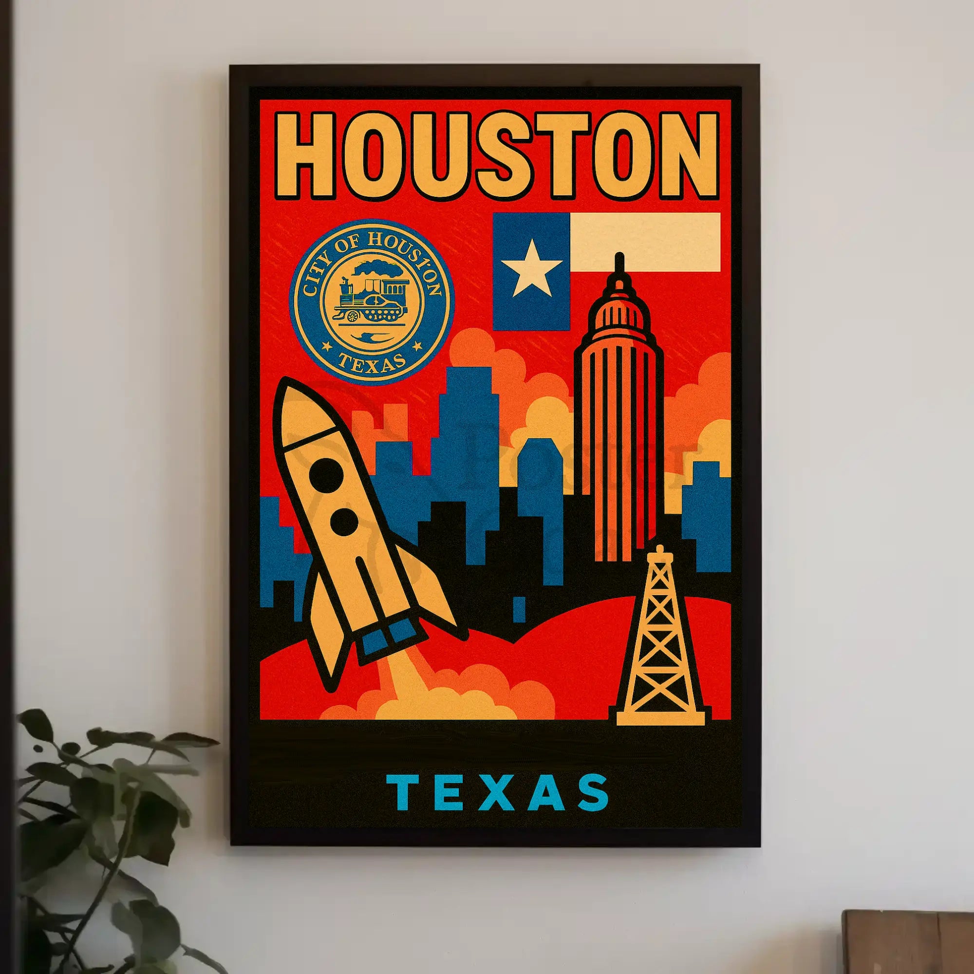 Houston Icons Retro Travel Poster PosterGoat