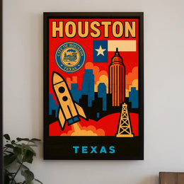 Houston Icons Retro Travel Poster PosterGoat