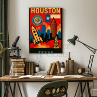 Houston Icons Retro Travel Poster PosterGoat
