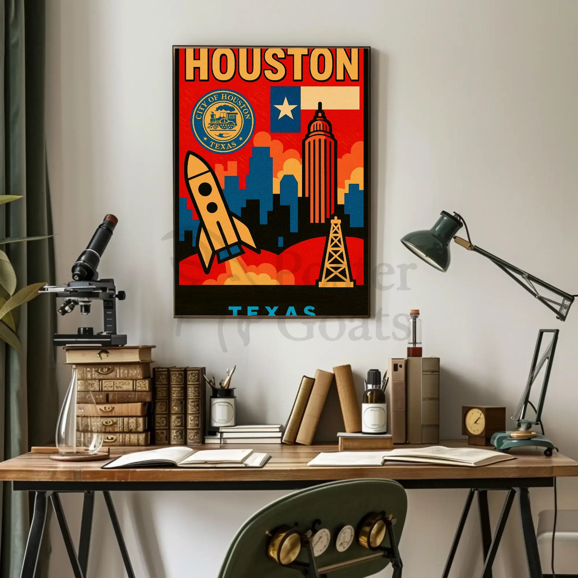 Houston Icons Retro Travel Poster PosterGoat