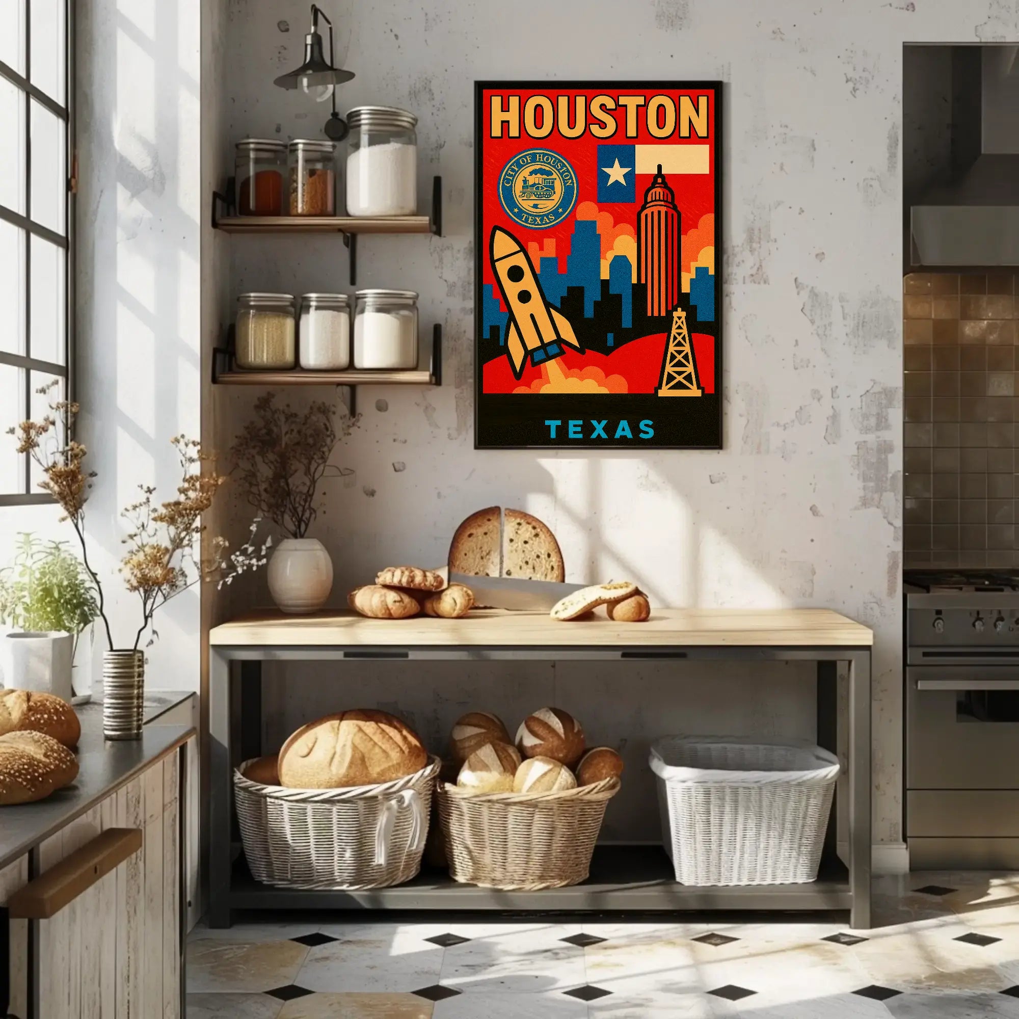 Houston Icons Retro Travel Poster PosterGoat