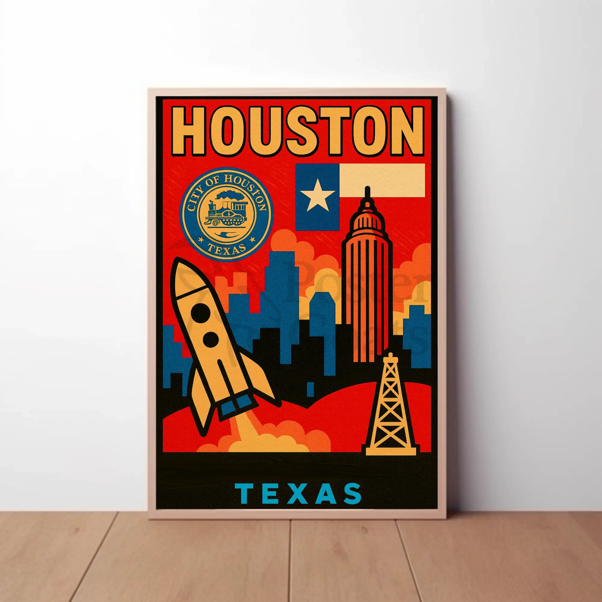 Houston Icons Retro Travel Poster PosterGoat