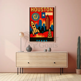 Houston Icons Retro Travel Poster PosterGoat