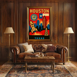 Houston Icons Retro Travel Poster PosterGoat