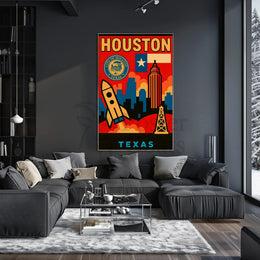 Houston Icons Retro Travel Poster PosterGoat