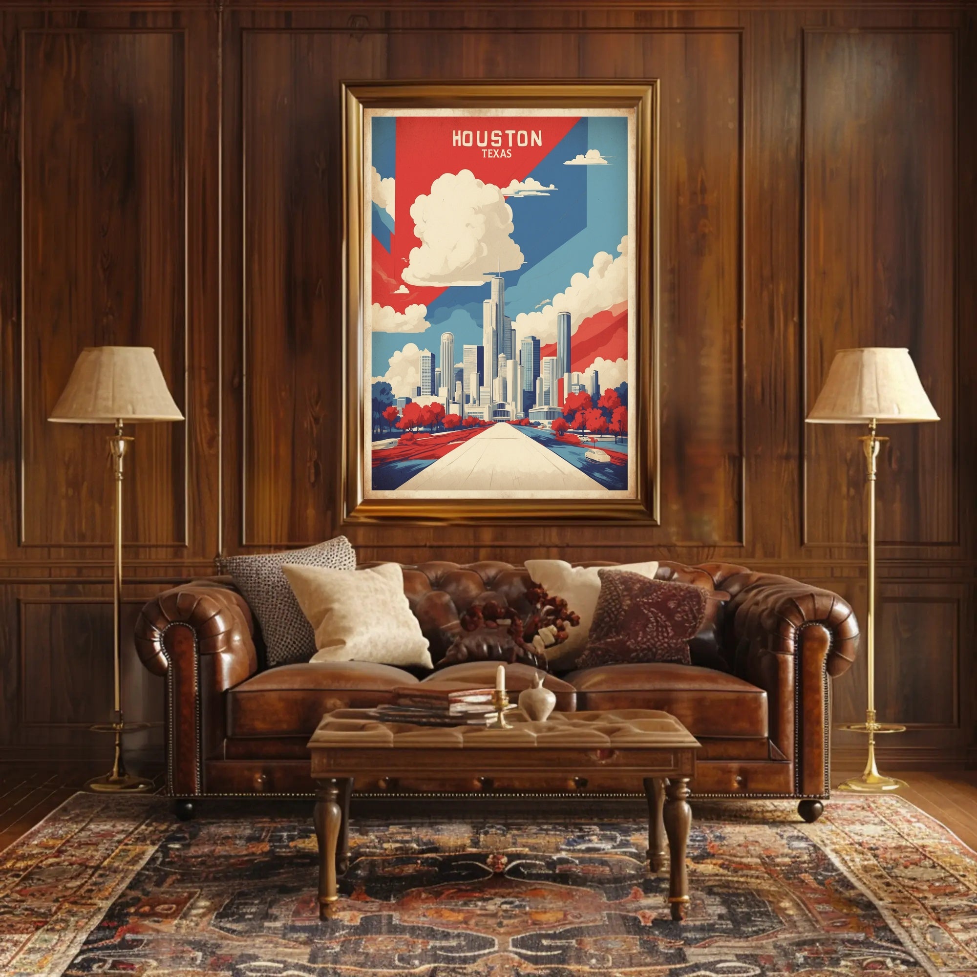 Houston Skyline Art in Vibrant Colors: Urban Cityscape Poster PosterGoat