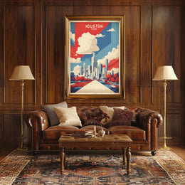 Houston Skyline Art in Vibrant Colors: Urban Cityscape Poster PosterGoat