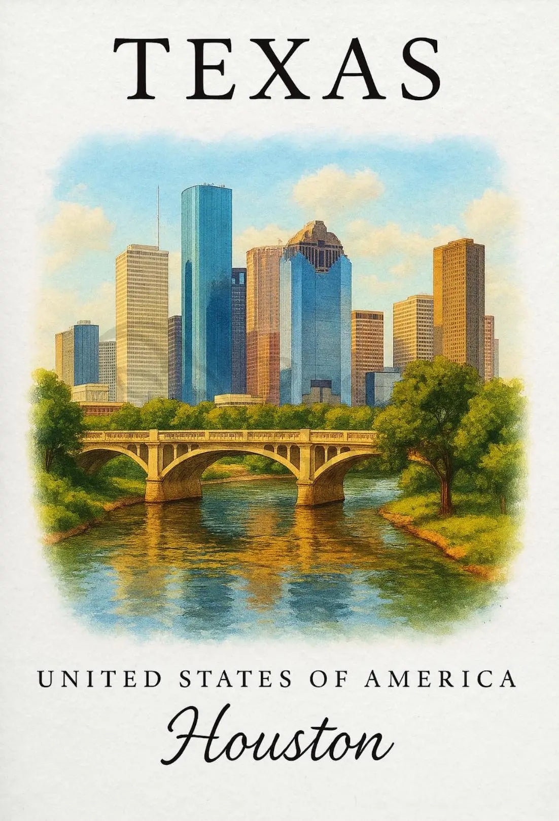 Houston Skyline Modern Vintage Travel Poster PosterGoat
