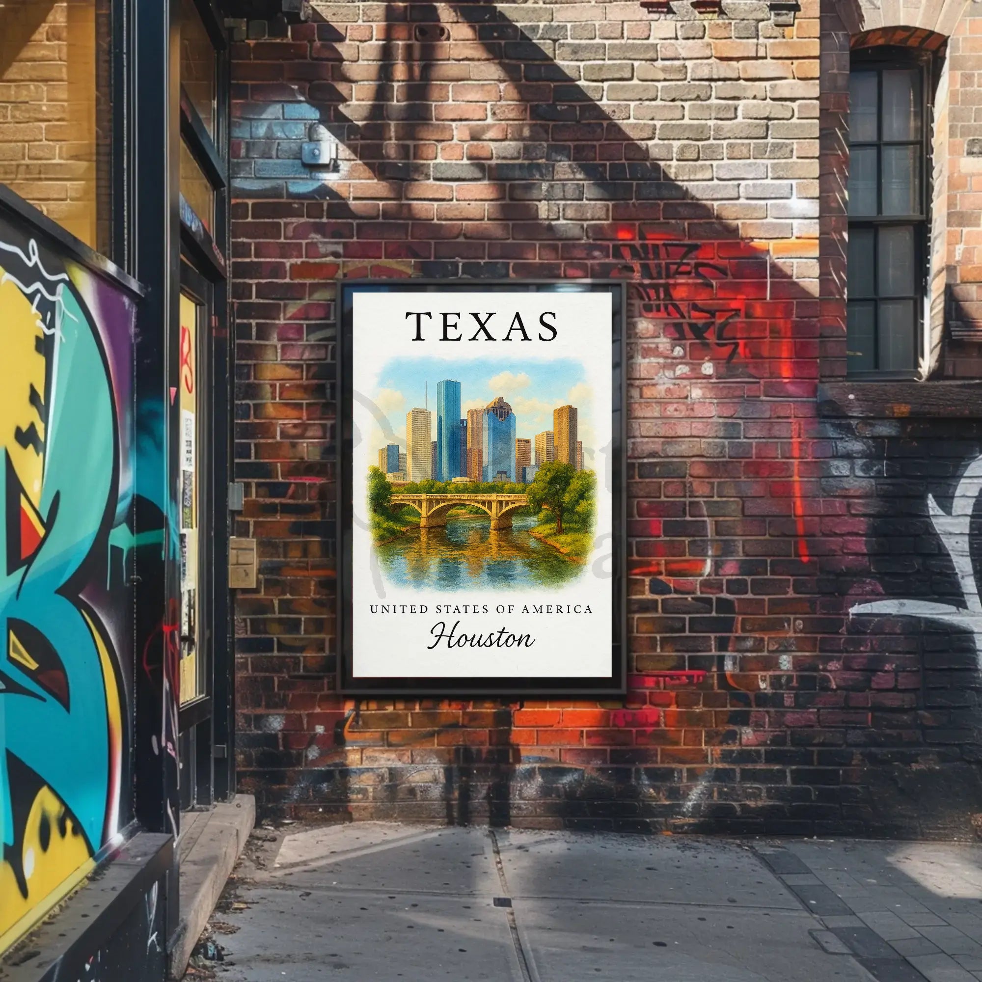 Houston Skyline Modern Vintage Travel Poster PosterGoat