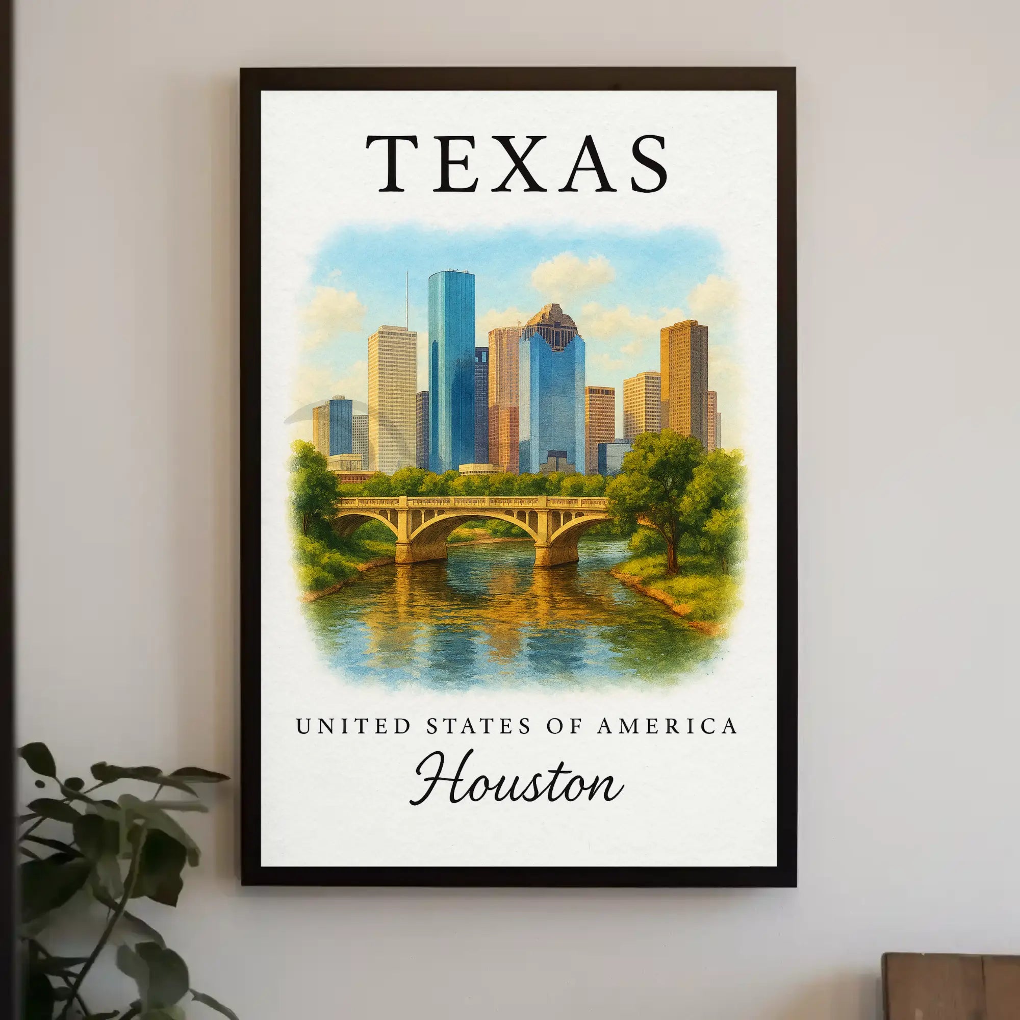 Houston Skyline Modern Vintage Travel Poster PosterGoat